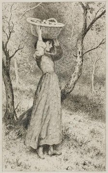 Young Girl in an Orchard with a Basket of Fruit, c.1850. Creator: Birket Foster.