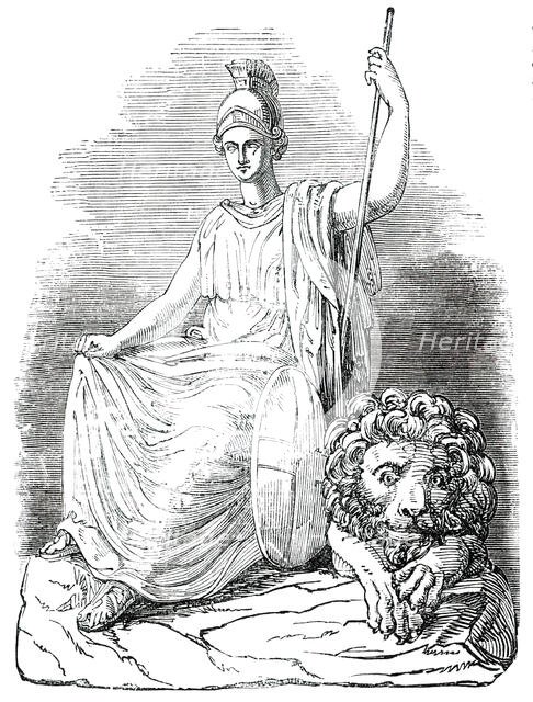 Sculpture of the New Front of Buckingham Palace - Centre, 1850. Creator: Unknown.