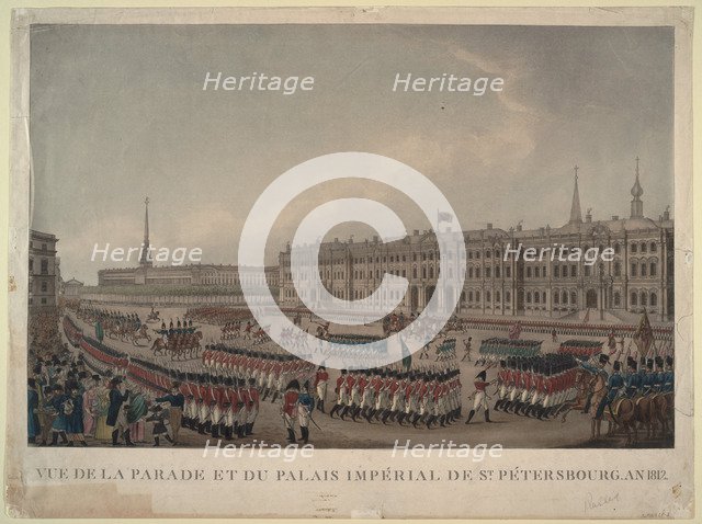 The parade in front of the Winter Palace in St. Petersburg on 1812, 1812. Artist: Anonymous  