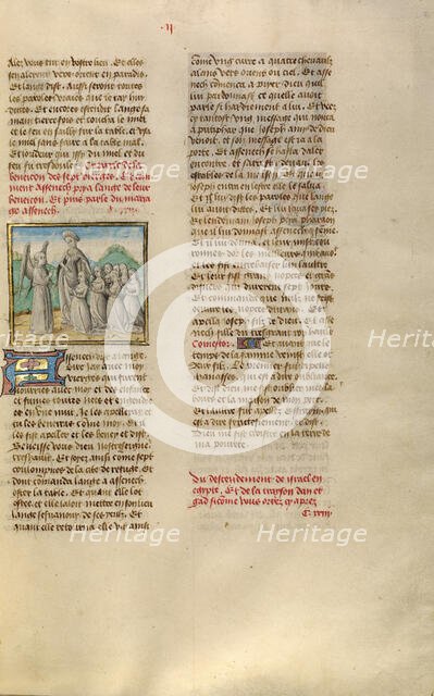 Aseneth Requesting the Angel's Blessing of Seven Young Women; Miroir Historial, about 1475. Creator: Unknown.