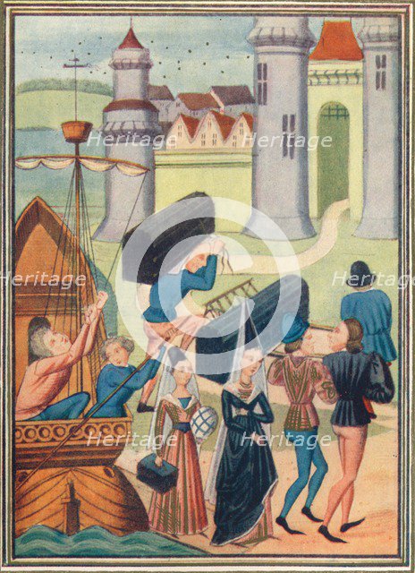 The landing of the Lady de Coucy at Boulogne, 1399 (1905). Artist: Unknown.