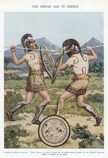 'The Heroic Age in Greece': combat of Ancient Greek warriors. Artist: Unknown