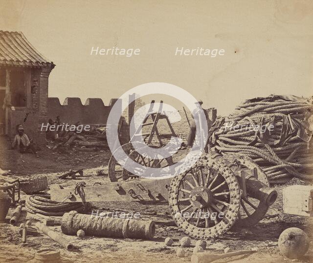 Interior of Pehtang Fort Showing the Magazine and Wooden Gun, August 1, 1860, 1860. Creator: Felice Beato.