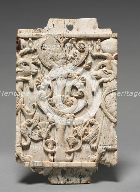 Decorative Plaque: Ram-Headed Sphinxes Flanking a Sacred Tree, 900-800 BC. Creator: Unknown.