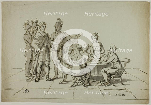 Roman Emperor Approaching Group of Women Seated at Table, 1819. Creator: Unknown.