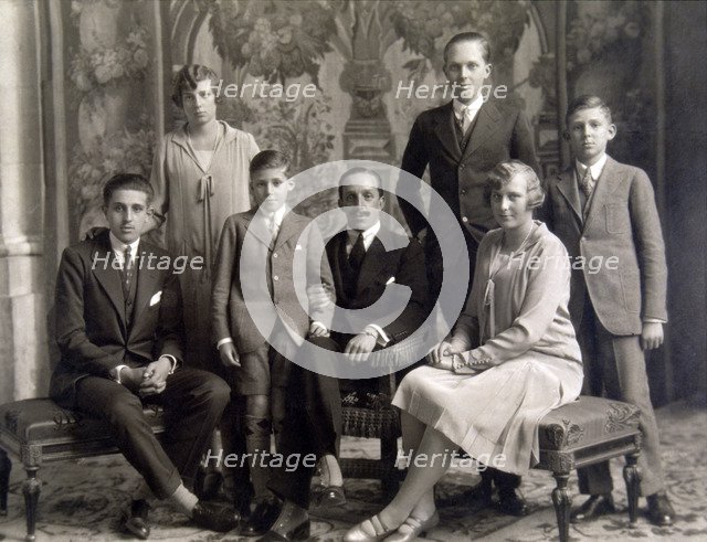 King Alfonso XIII of Spain (1886-1941) with his sons, Don Jaime, Dona Beatriz, Don Gonzalo, Don A…
