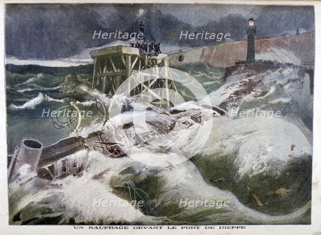 A shipwreck in front of the port of Dieppe, 1899.  Creators: F Meaulle, Oswaldo Tofani.