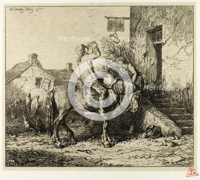 Entrance to an Inn, with Peasant Drinking, 1849. Creator: Charles Emile Jacque.
