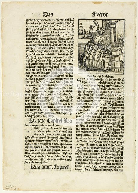 Illustration from Von dem nutz der ding, plate seventeen from Woodcuts..., 1518, assembled...1937. Creators: Unknown, Max Geisberg.