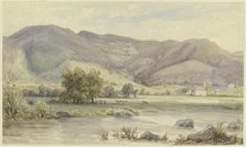River landscape with high mountains, mid-late 19th century. Creator: Karl Peter Burnitz.
