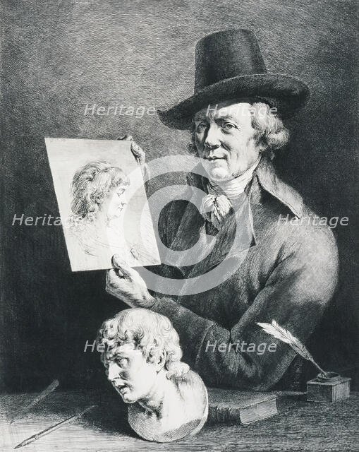 Self Portrait of the Artist Holding a Portrait of his Wife, 1796. Creator: Jean-Jacques de Boissieu.