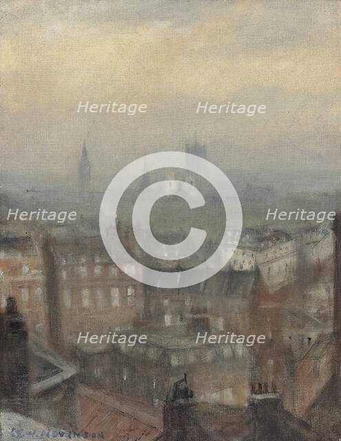 London triumphant in the fourth year of war: from the Dorchester roof, looking south-east, 1918. Creator: Nevinson, Christopher Richard Wynne (1889-1946).