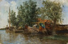 Beach scene with boats, late 19th-early 20th century. Creator: Aleksandr Karlovich Beggrov.