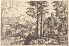 View of a Town near a River with a Church on the Right, 1553. Creator: Hans Sebald Lautensack.