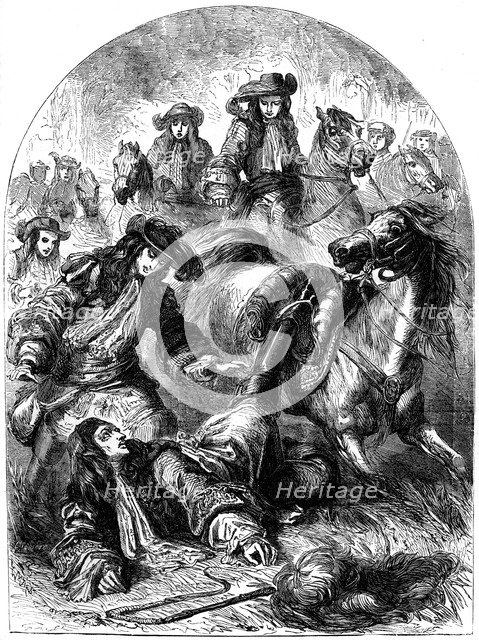 William III thrown from his horse near Hampton Court, 19th century. Artist: Unknown