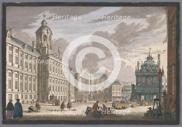 View of the Town Hall, the Nieuwe Kerk and the Waag on Dam Square in Amsterdam, 1753-1799. Creator: Simon Fokke.