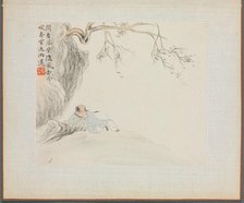 Album of Landscape Paintings Illustrating Old Poems: A Man Reclines..., 1700s. Creator: Hua Yan (Chinese, 1682-about 1765).