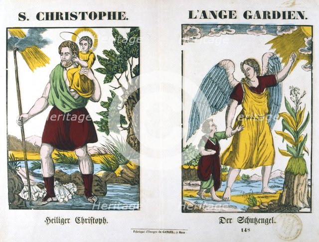 St Christopher and a Guardian Angel, 19th century. Artist: Anon