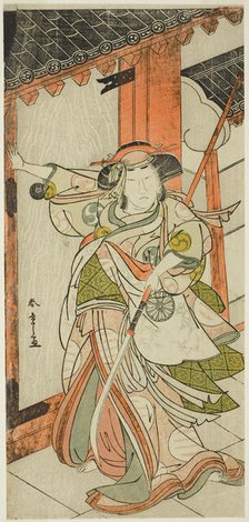 The Actor Nakamura Tomijuro I as Hangaku Gozen Breaking Down the Gate in the Play Wada..., c. 1777. Creator: Shunsho.