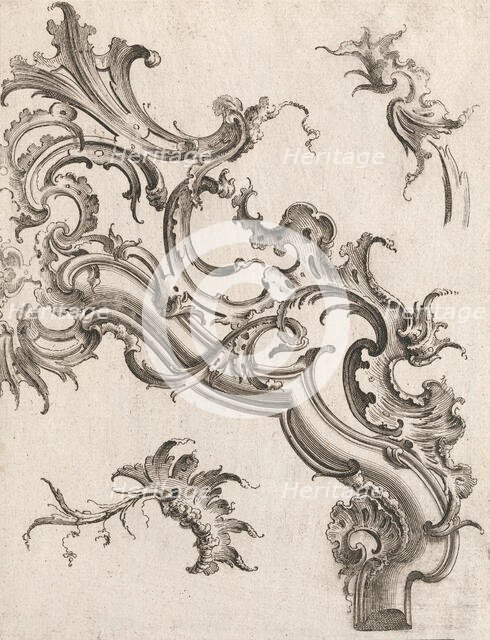 Various Designs for Rocaille Ornaments, Plate 4 from an Untitled Series of ..., Printed ca. 1750-56. Creator: Jacob Gottlieb Thelot.