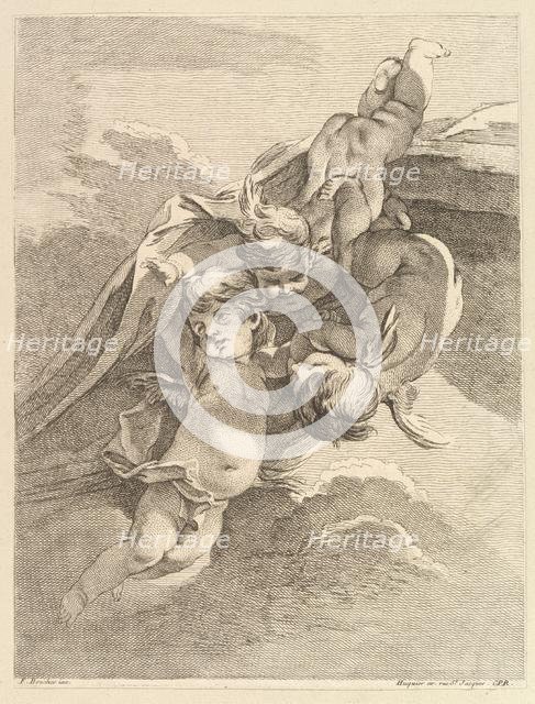 Trois Amours soutenant une draperie (Three Loves Holding a Drapery), from Premier Livre de Gro.... Creator: Pierre Alexandre Aveline.