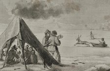 Laplanders in a tent, Lapland, 1839. Creator: Augustin François Lemaitre.