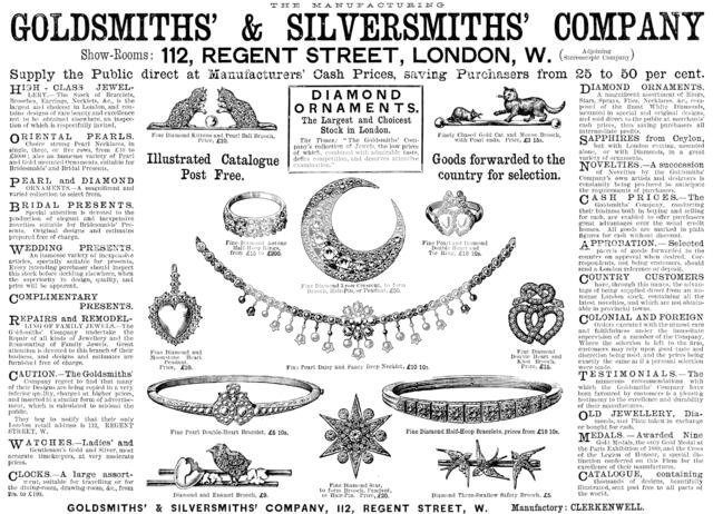 Advertisement for Goldsmiths’ & Silversmiths’ Company, 1890. Creator: Unknown.