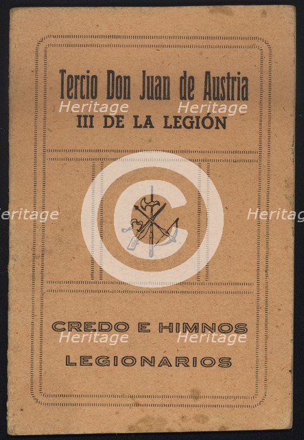 Cover of the Legionary creed and hymns, regiment Don Juan of Austria - III of the Legion, 1924.