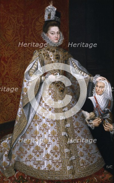 The Infanta Isabel Clara Eugenia (1566-1633) with the Dwarf, Magdalena Ruiz, 1585-1588. Artist: Sánchez Coello, Alonso (1531-1588)