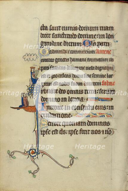 Initial J: David Playing the Harp and Two Persons Praying; Ruskin Hours, about 1300. Creator: Unknown.
