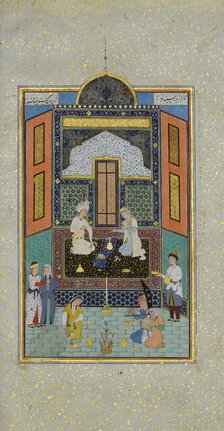 Bahram Gur in the White Palace on Friday, Folio 235 from a Khamsa..., A.H. 931/A.D. 1524-25. Creators: Shaikh Zada, Sultan Muhammad Nur.