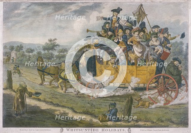 A crowded coach travelling between Greenwich and Charing Cross, London, 1783. Artist: Anon