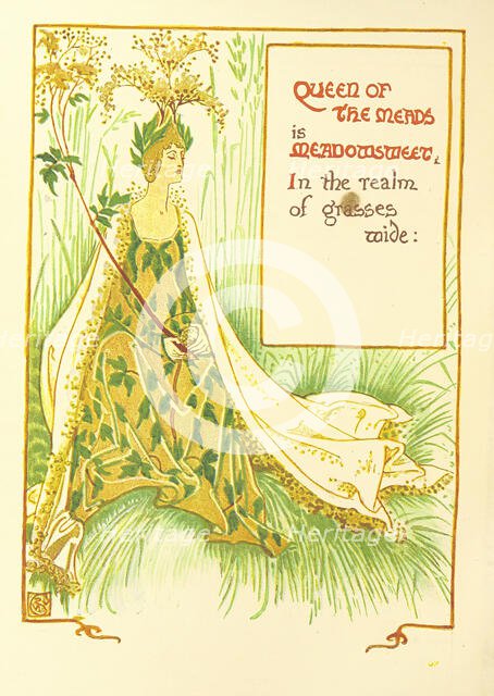 Queen of the Meads is Meadowsweet, In the realm of the grasses wide, 1899.  Creator: Walter Crane.