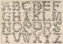 Ornamented Roman Majuscule Alphabet, ca. 1520. Creator: Daniel Hopfer.