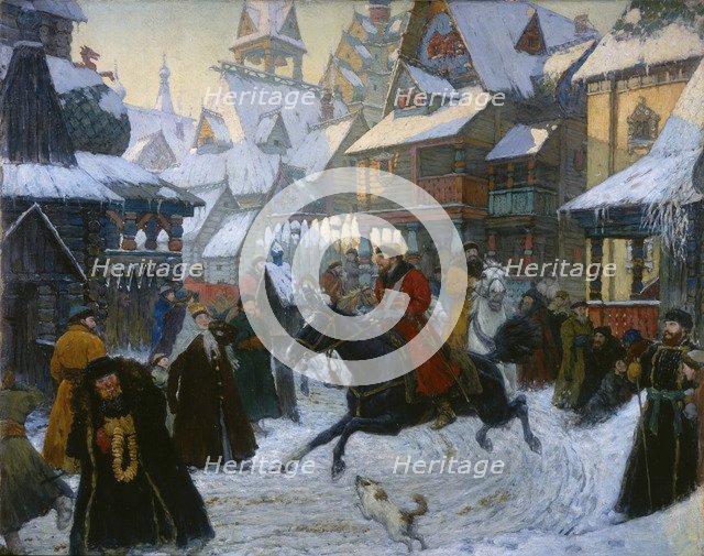 An Ancient Russian Town. The Horsemen, 1910s. Artist: Anonymous  