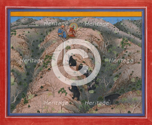 Maharaja Fateh Singh Hunting Female Bears, dated 1917. Creator: Attributed to Pannalai.