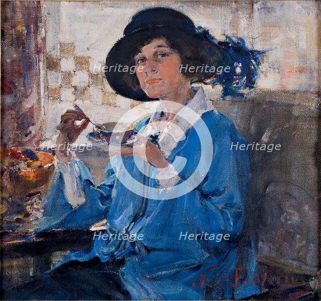 Tea in Santa Monica (Portrait of Mrs Krag), 1923. Creator: Nikolay Feshin.