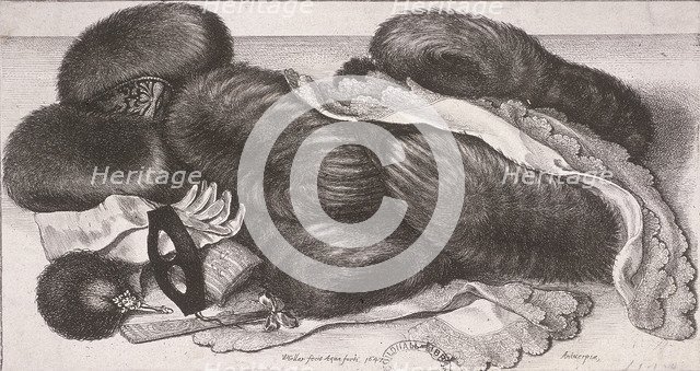 Winter garments for a woman, including muffs, gloves and handkerchiefs, 1647. Artist: Wenceslaus Hollar