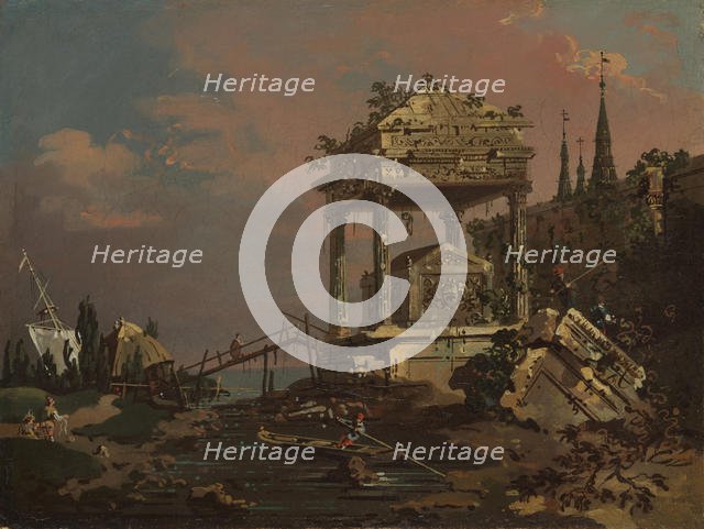 Imaginary View with a Tomb by the Lagoon, early 1740s. Creator: Canaletto.
