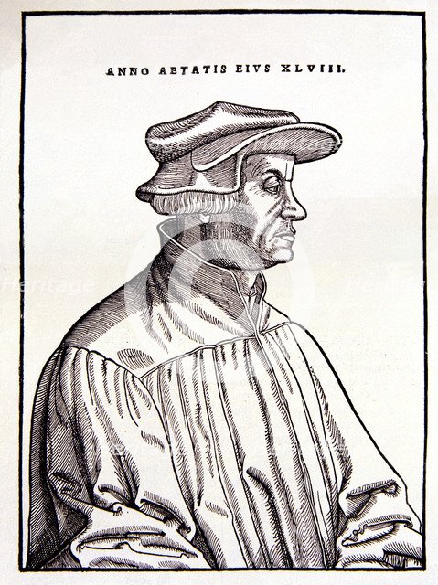 Verico Zwingli (1484-1531), Swiss humanist and reformer in an engraving of the age.