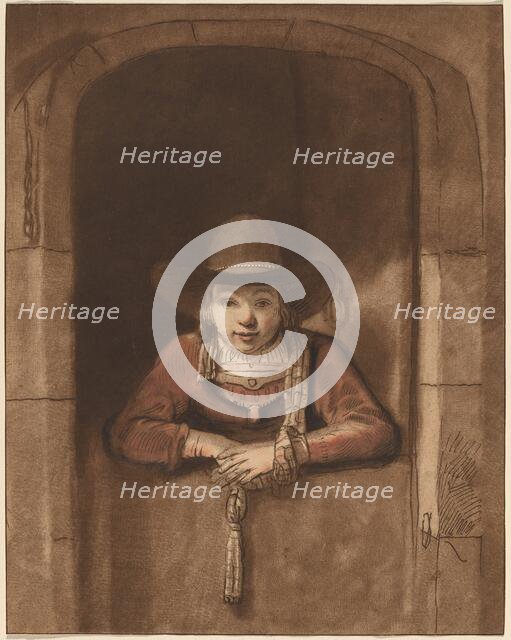 Boy Leaning over a Lower Door, 1763, published 1765. Creator: Cornelis Ploos van Amstel.