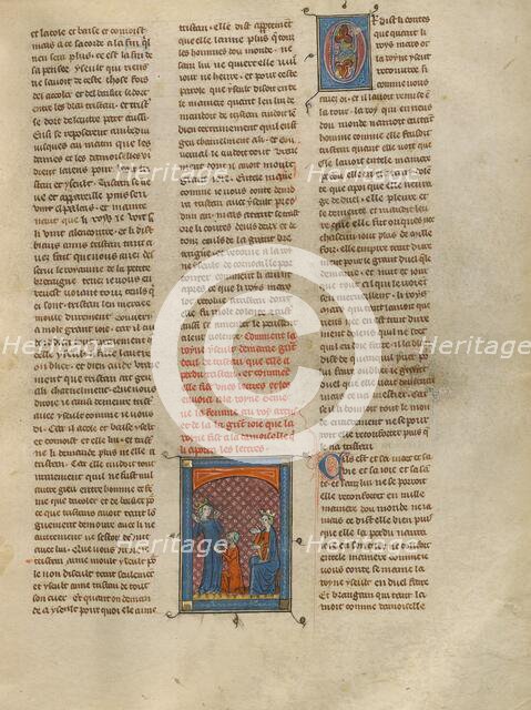 Iseult Giving a Letter to Geneviève, about 1320-1340. Creator: Unknown.