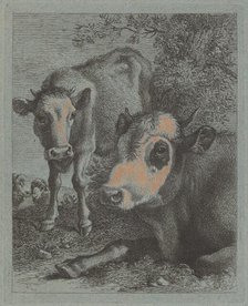 Reclining Cow and Calf in the Open, 1758/1759. Creator: Francesco Londonio.