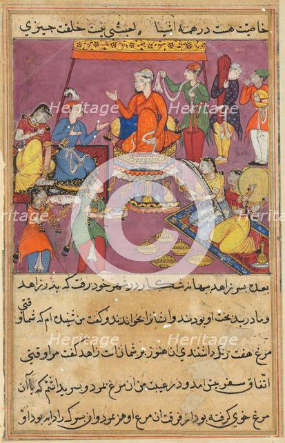Page from Tales of a Parrot (Tuti-nama): Fifty-second night: The king gives his daughter..., c. 1560 Creator: Unknown.