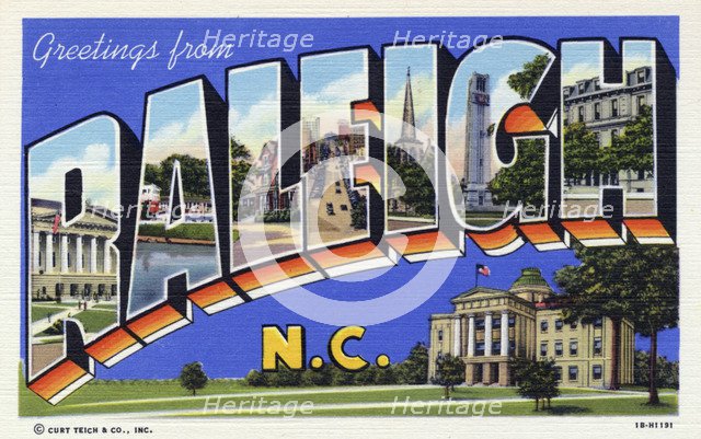 'Greetings from Raleigh, North Carolina', postcard, 1941. Artist: Unknown