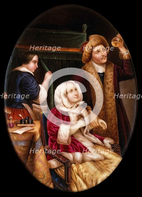 A physician examining a urine flask, 1859. Creator: KEL Hummel.