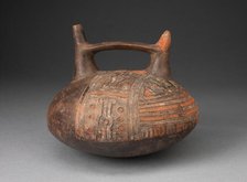 Double Spout and Bridge Vessel Depicting Incised and Painted Abstract Feline Face, 650/150 B.C. Creator: Unknown.