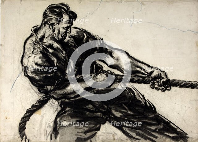 Man heaving on rope, between 1939 and 1946. Creator: Central Office of Information.