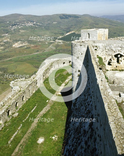 View of the walls, Krak des Chevaliers, Syria, 2001.  Creator: LTL.