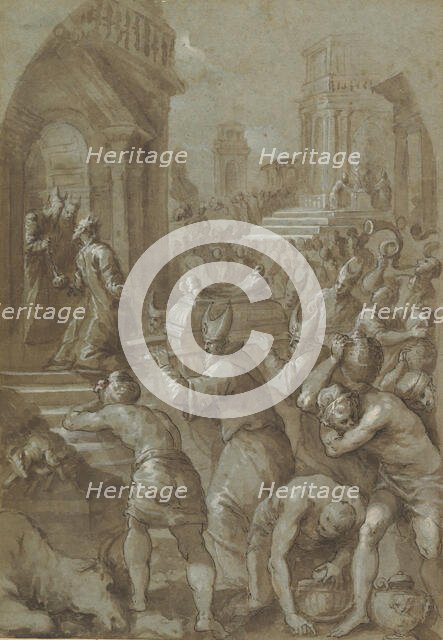 King Solomon Beholds the Ark of the Covenant Being Brought to the Temple, 1604. Creator: Andrea Michieli.